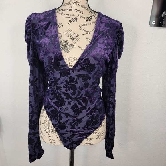 Free People Intimately M Magic Hour Bodysuit Deep Sea Velvet Whimsygoth New - Picture 2 of 8